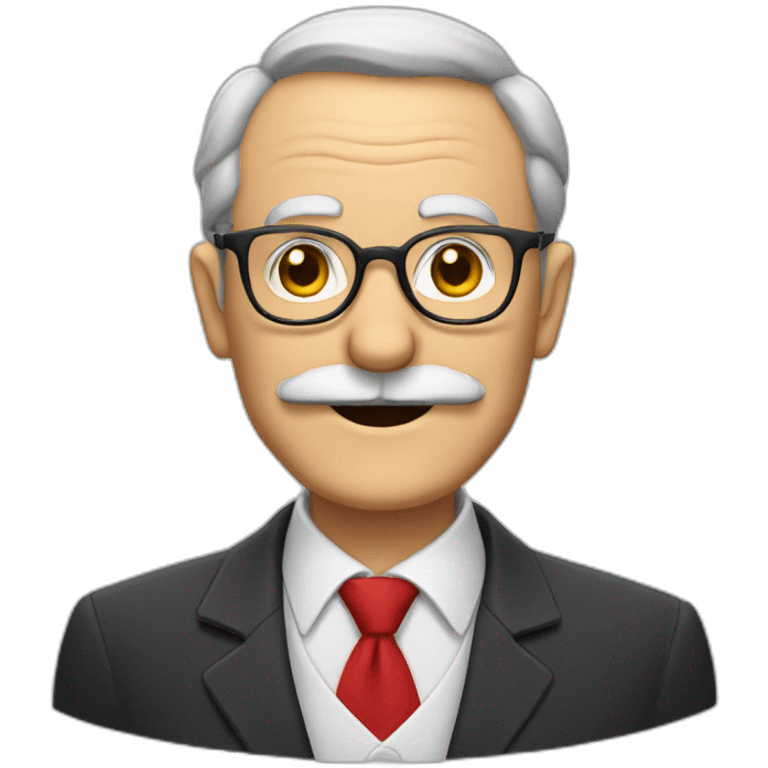 smiling old man wearing a big gray mustache, thin glasses, a red shirt and a black tie emoji