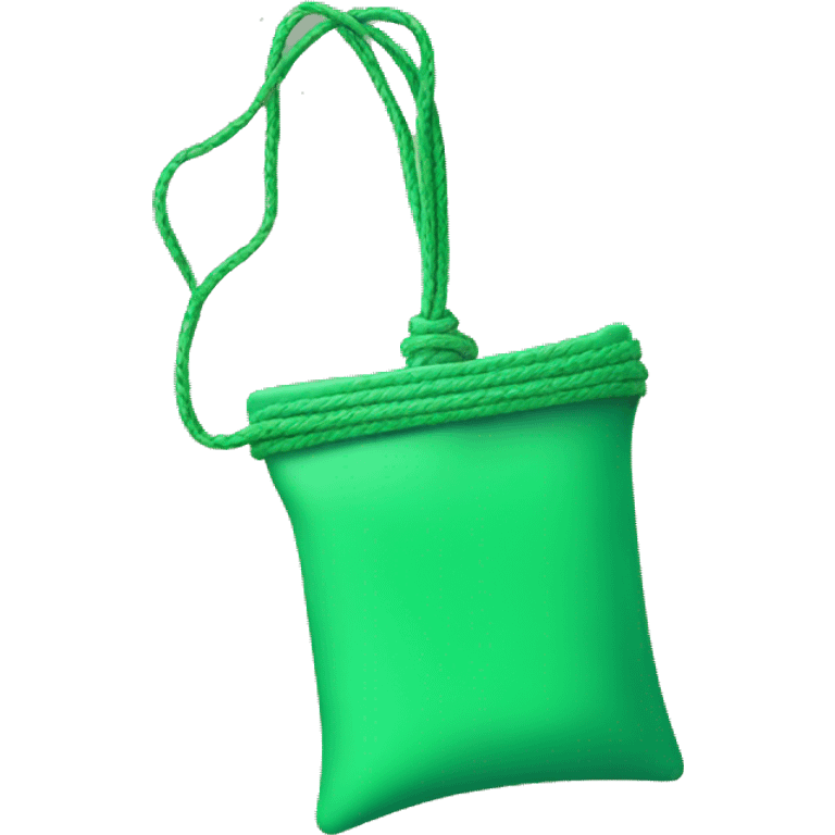 hand holding up a green pouch tied with light green string emoji