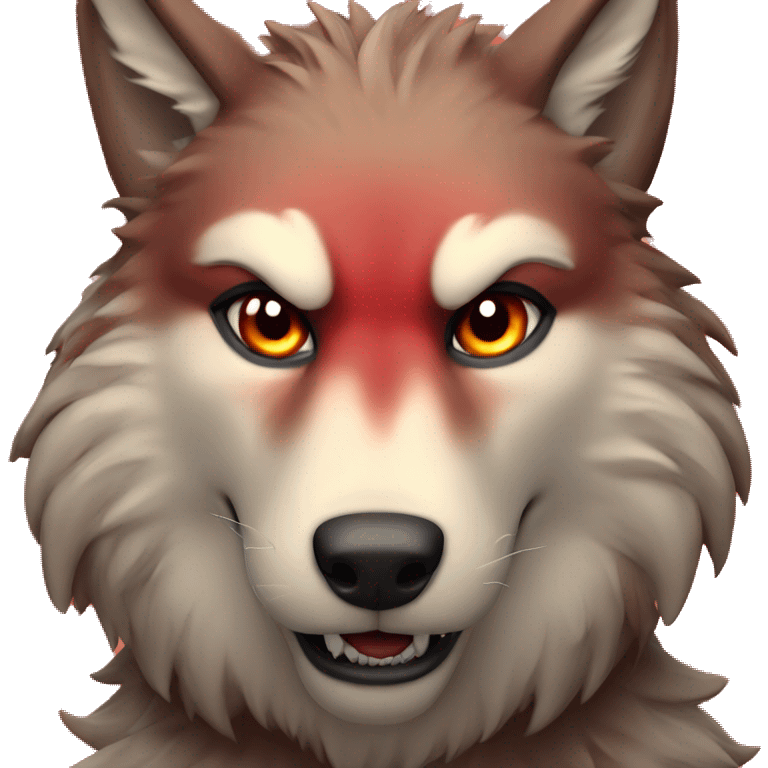 the head of a badass wolf with red fur smiling at the camera emoji