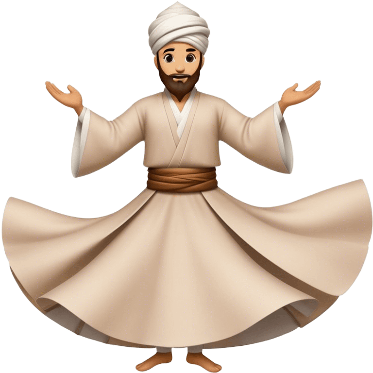 Cinematic Realistic Whirling Dervish Pop Culture Emoji, showcasing a mystical portrayal of traditional Sufi dance rendered with fluid textures and dynamic, spiritual lighting. emoji