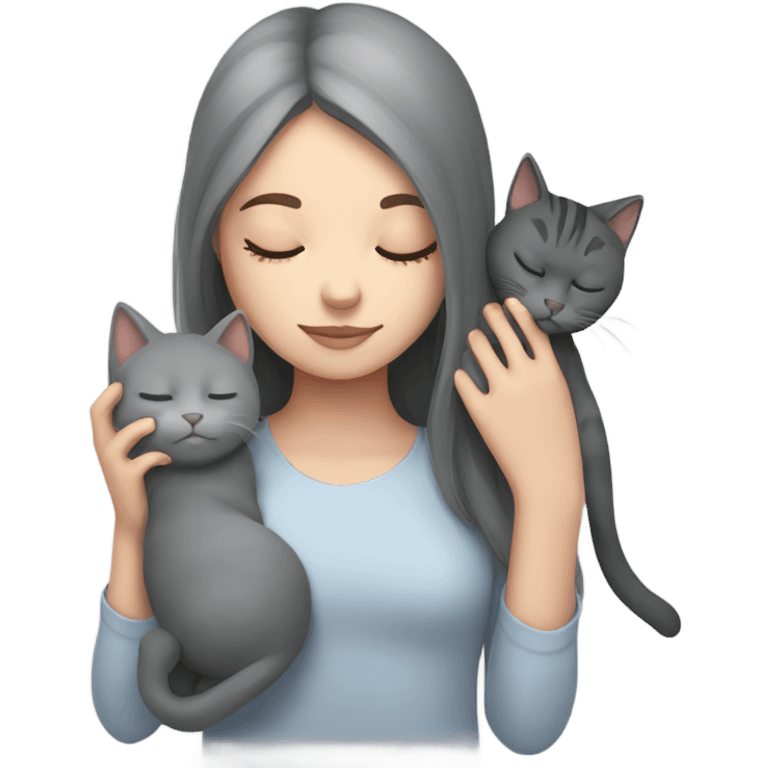 sleeping girl and grey cat emoji