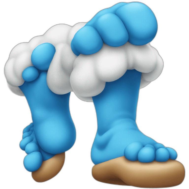 a smurf showing his big feet emoji