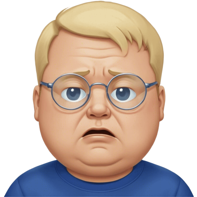 angry chubby man, crying like a kid,  blond short and hight receding hairline, wearing a dark blue sweatshirt, nasa logo on the sweatshirt, round glasses without frame, 40 years old emoji