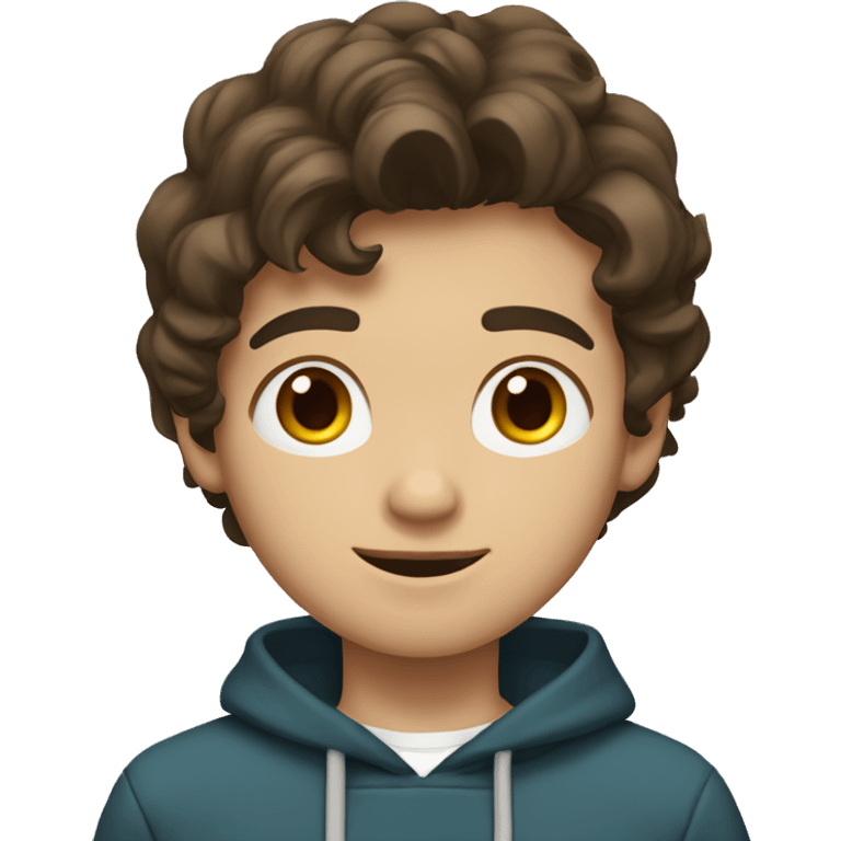 Teenager boy type mexican, White skin, with wavy brown hair (Which go down behind to the nape of the neck), Little bit dezoom emoji