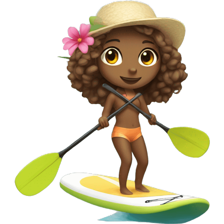 cute paddle boarding girl, with flower in her hair emoji