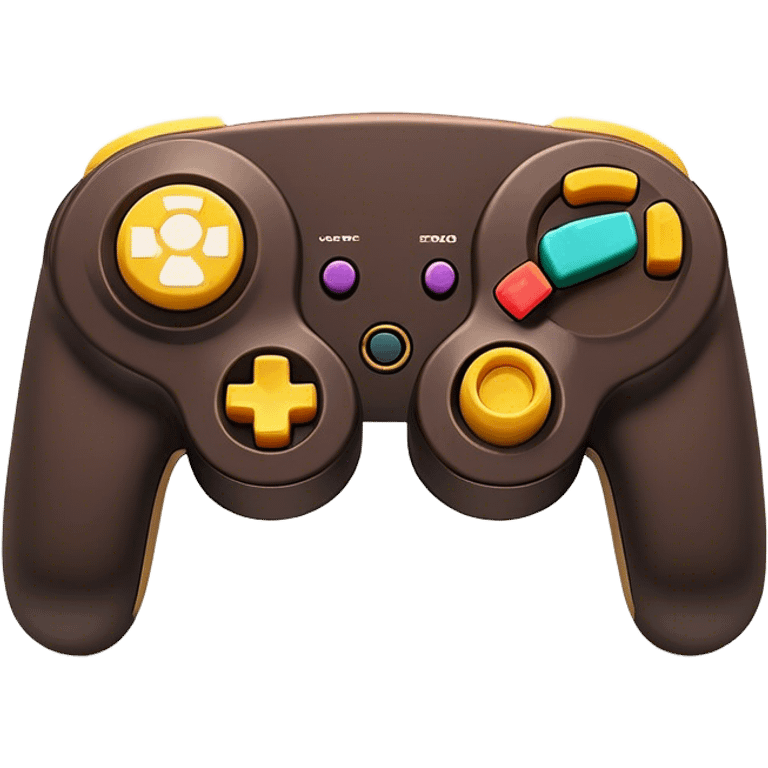 Clash of Clans aesthetic: Cinematic Playful GameCube Controller Portrait Emoji, rendered in a 3D vector-style similar to standard emojis with minimal shading and bold, simplified shapes. A compact, distinct form with signature details, softly glowing with a nostalgic gaming charm. Simplified yet unmistakably iconic, highly detailed and consistent, glowing with a soft radiance and high shine. Stylized with a touch of retro gaming magic and a soft glowing outline, capturing the essence of a beloved gaming relic with a friendly, playful manner! emoji