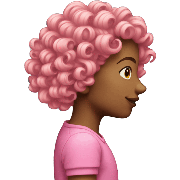 Pink mid curly long girl hair rear view emoji