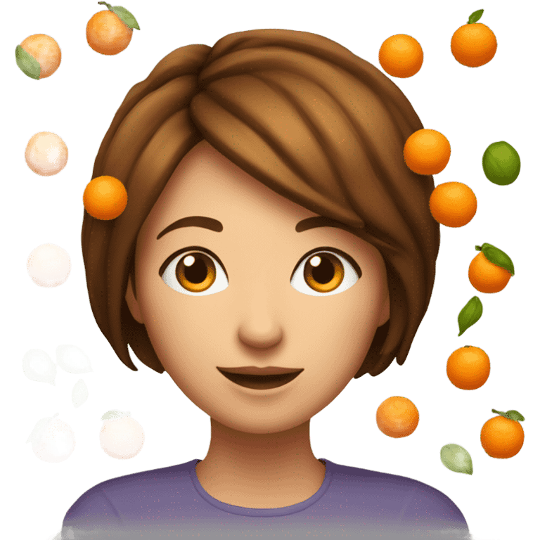 Pretty woman with short brown hair juggling oranges emoji