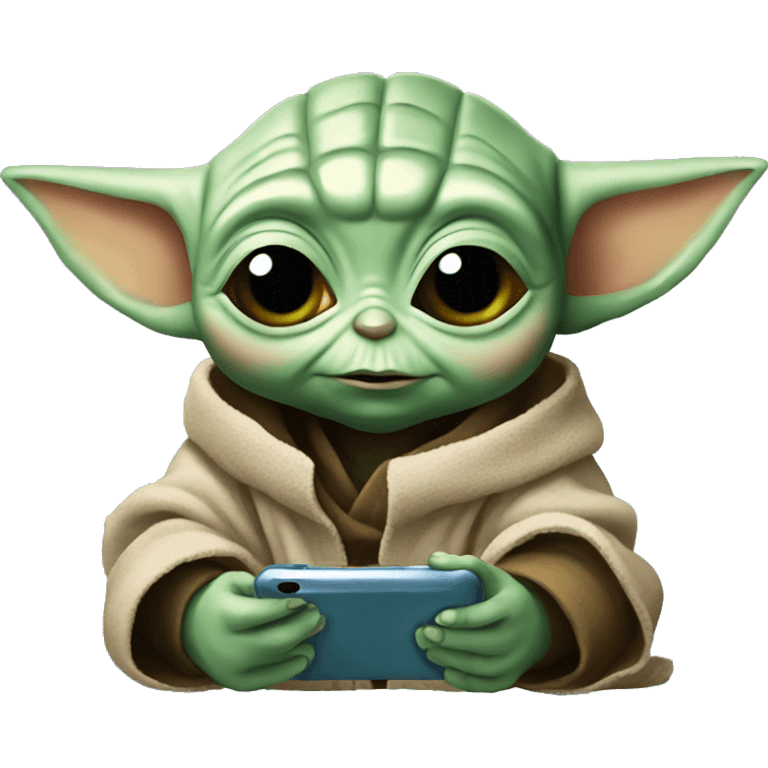 baby yoda looking at cell phone emoji