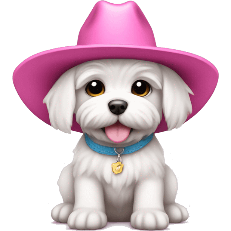 Maltese puppy wearing pink cowboy hat emoji