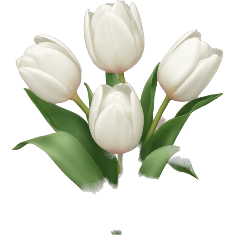 6 white Tulips with a little pink ribbon  emoji