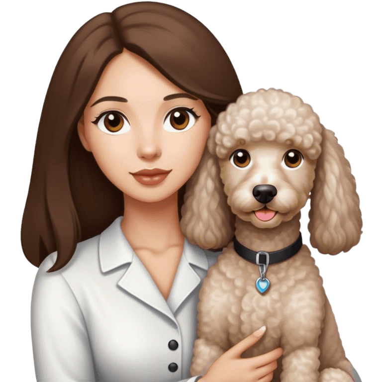 Long straight brown hair brown eyes beautiful women The white standard poodle you're holding emoji