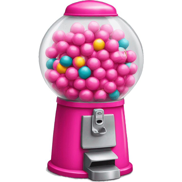 Realistic hot pink gumball machine with colorful gumball inside of it. emoji