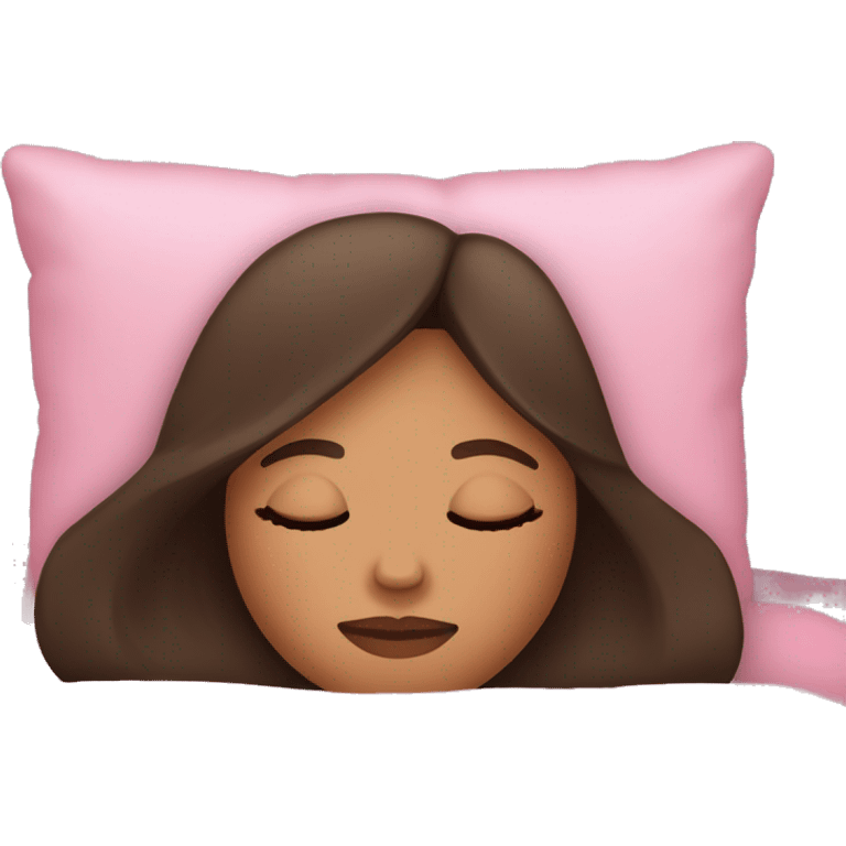 a woman with light tan skin and dark brown straight hair sleeping on a pink pillow emoji