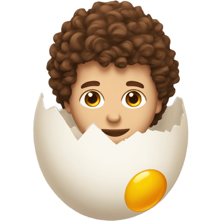 Guy with curly brown hair hatching from an egg  emoji