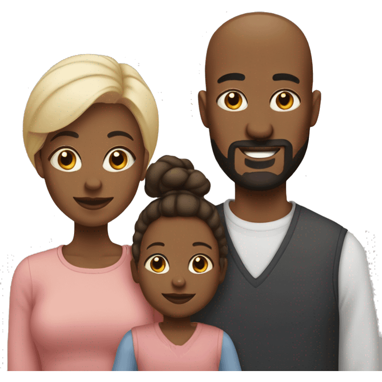 black family, mom, bald dad with beard, and toddler daughter emoji