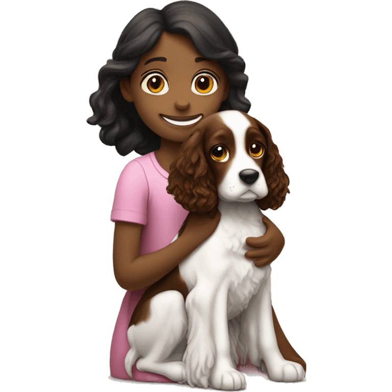 small girl big girl hug springer spaniel emoji