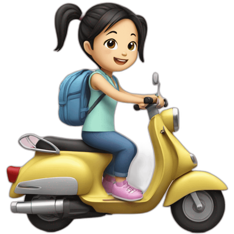 4yo Chinese girl with pigtails hair, riding scooter emoji