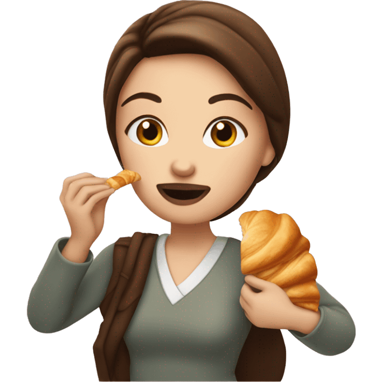 brunette white girl eating a croissant  emoji