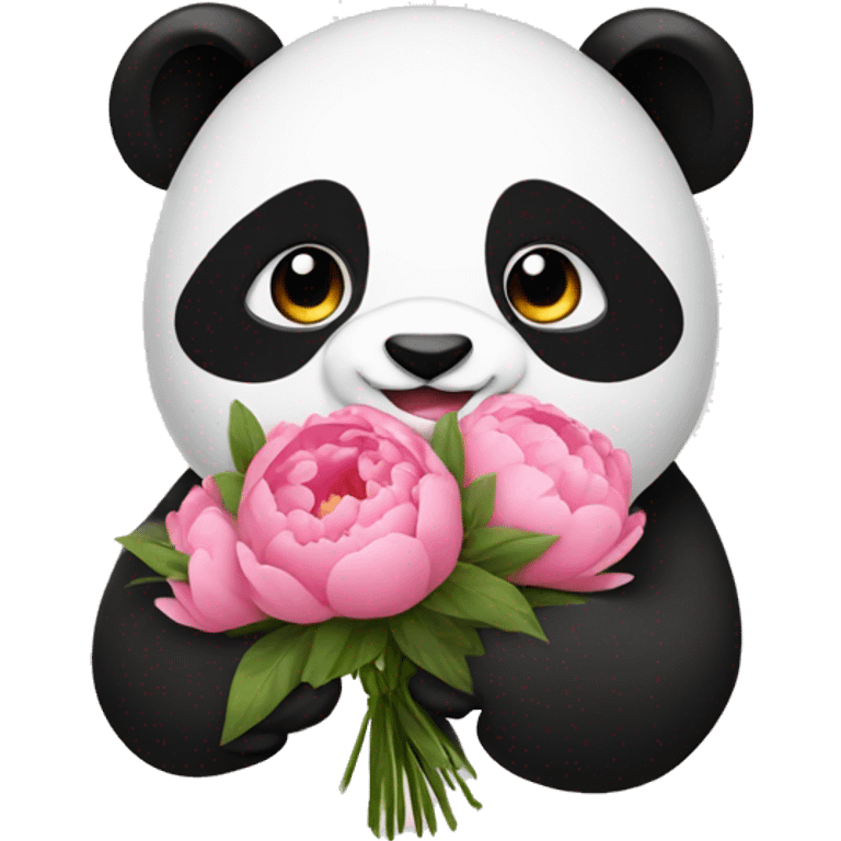 panda with a bouquet of peonies emoji