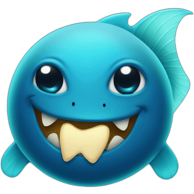 dark blue magic fat thing with a cyan face and a cyan fish fin and a open mouth and big teeth emoji