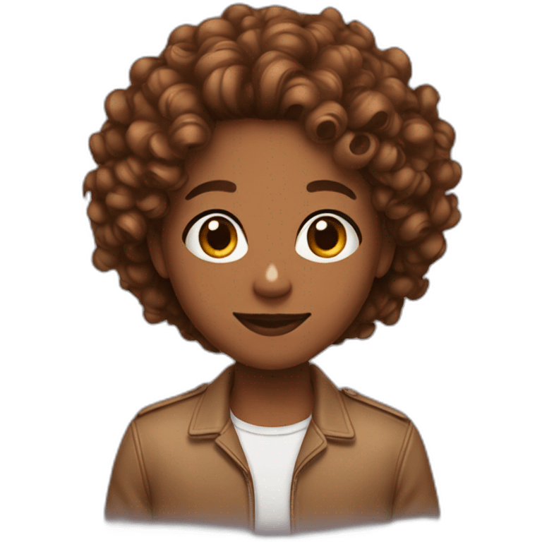 brown skin with curly and taper hair emoji