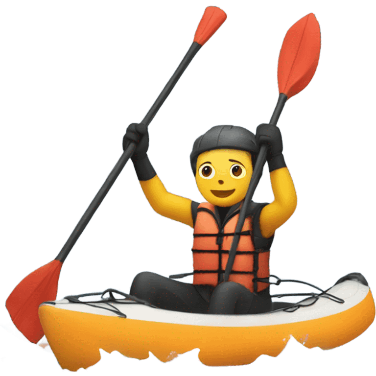 “Design an emoji of a person in a kayak, wearing a life jacket, holding a paddle, on calm water.” emoji