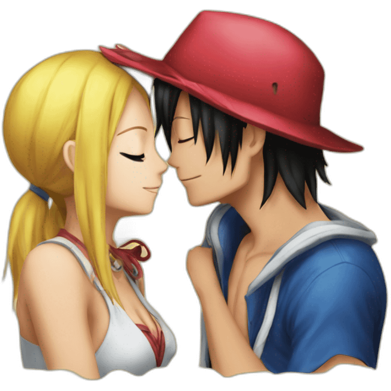 ace and akaino from one piece kissing emoji