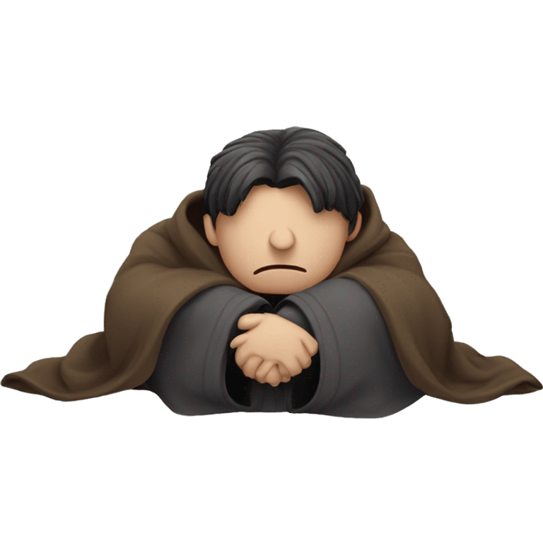 full body Harry Potter in robe laying down looking very stressed  emoji