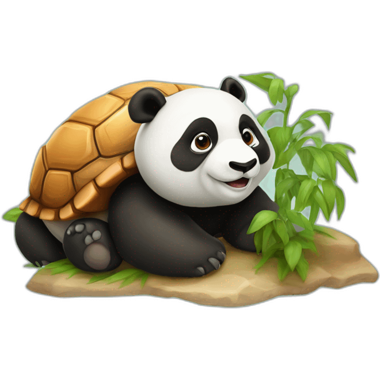 Un panda roux sur un tortue emoji