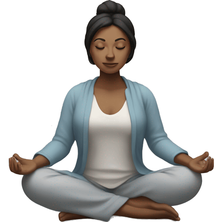 Dark haired woman meditating with  aura emoji