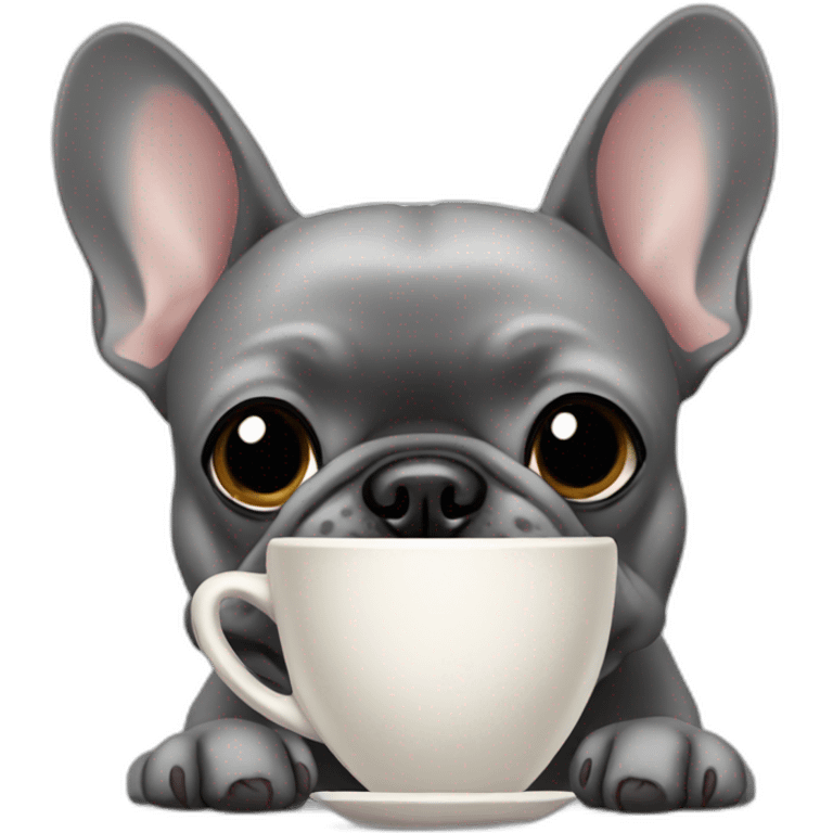 grey frenchie drinking coffee emoji