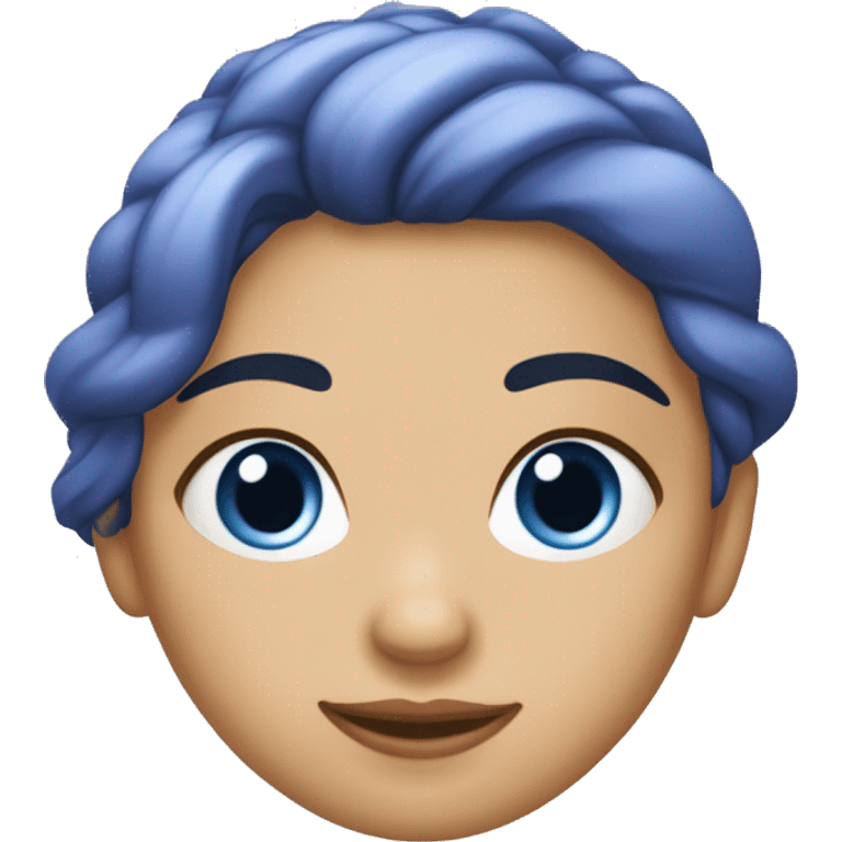 Chica a de cabello revelde blanco, de ojos azules y piel blanca. Con suéter lila emoji