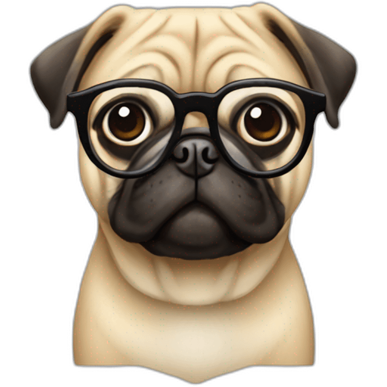 A pug wearing round glasses emoji