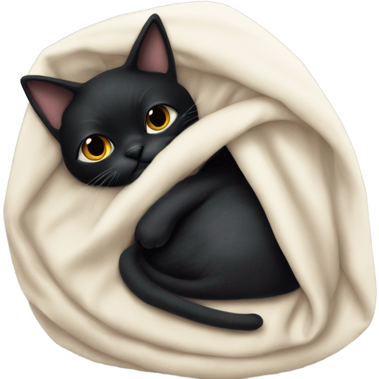 Black cat with White girl cosy under a blanket emoji