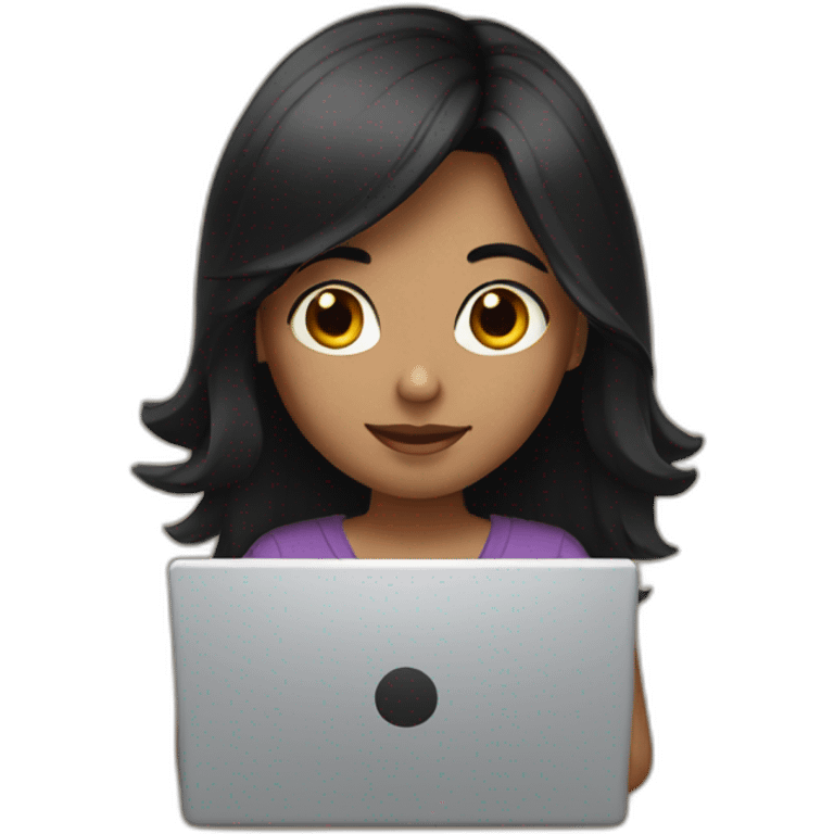 a girl with black hair with a laptop in hands emoji