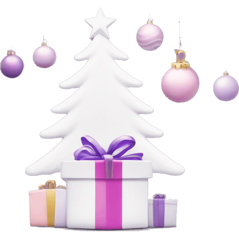 Light pink and purple Christmas gifts under a white Christmas tree  emoji