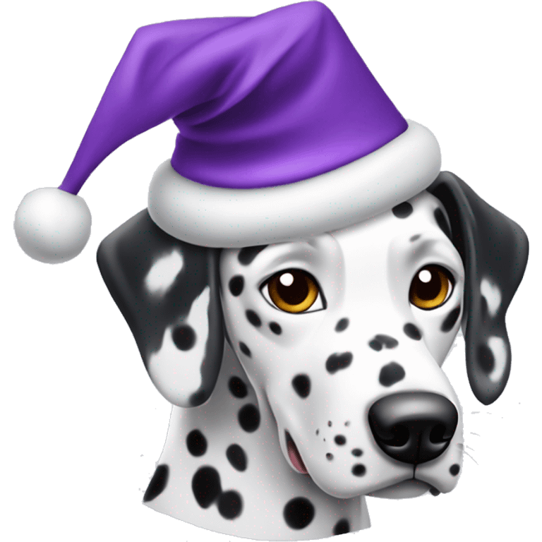 Dalmatian wearing purple Christmas hat emoji