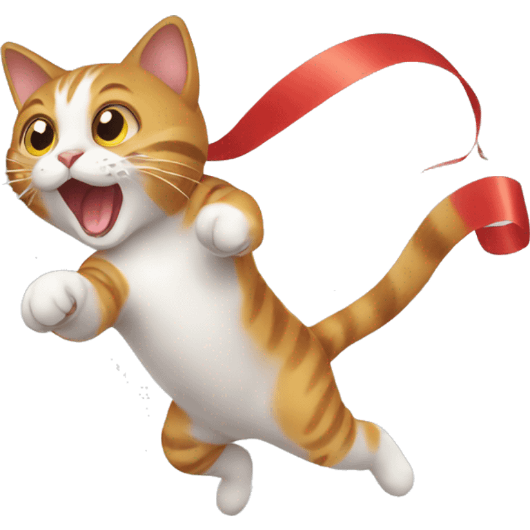 cat chasing long ribbon emoji