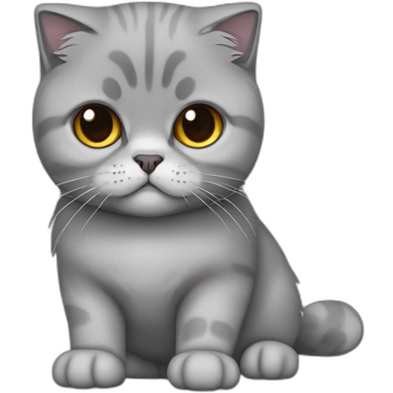 all grey Scottish Fold Cat long hair broken ear emoji