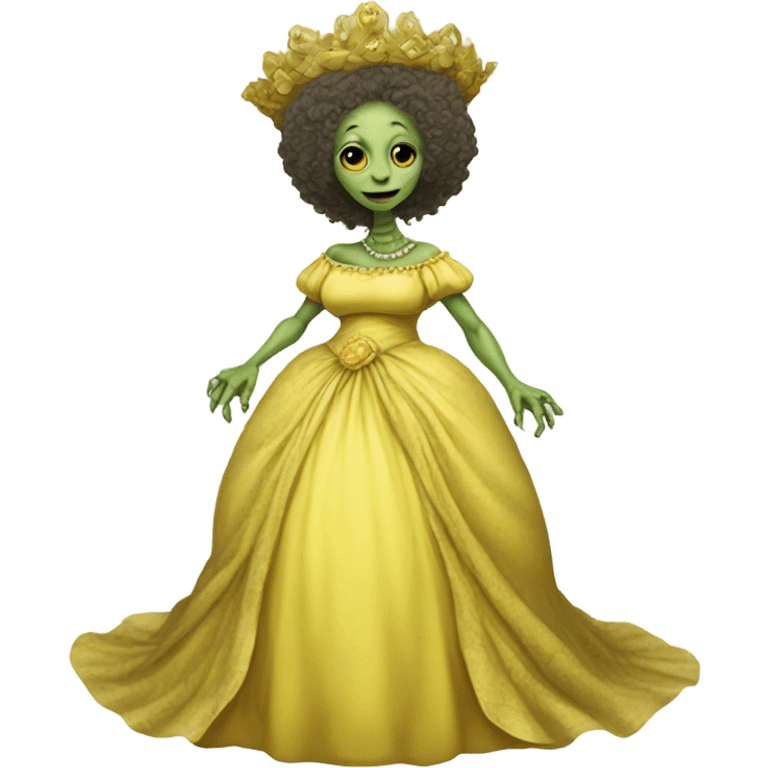 Pregnant reptilian alien woman, full body, in victorian jellow elegant dress, have a crown emoji