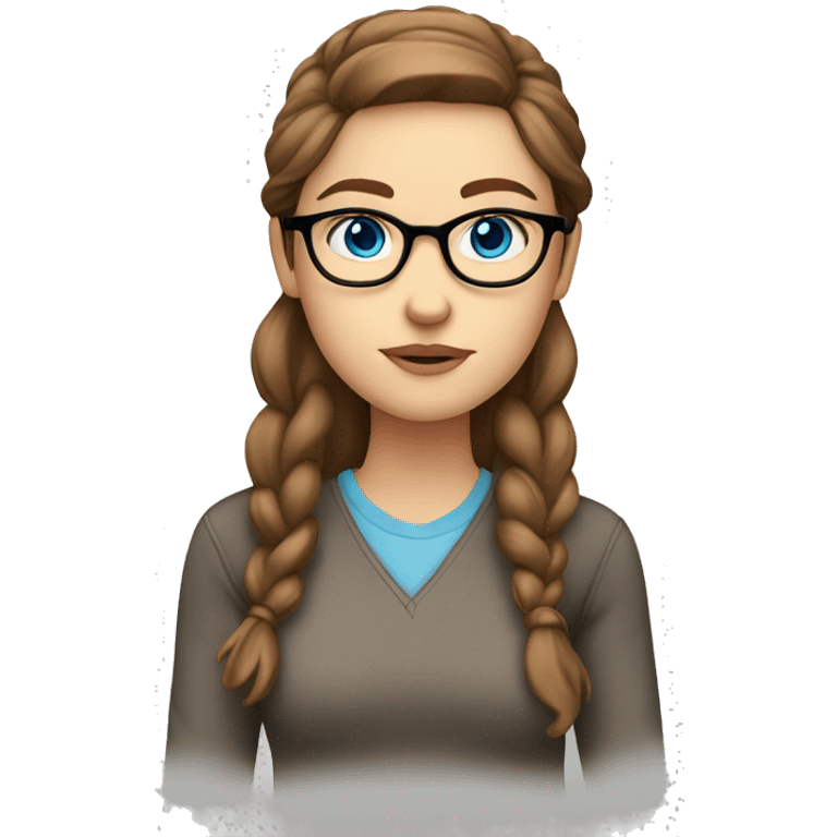 thinking white girl with blue eyes, brown hair, glasses, long sleeves emoji