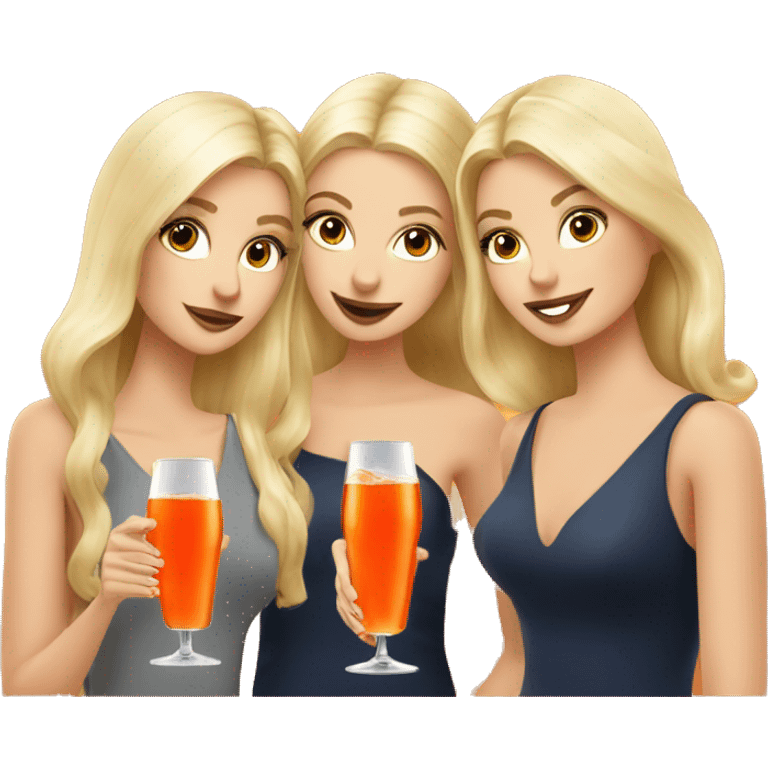 Three beautiful blond girls drinking aperol  emoji