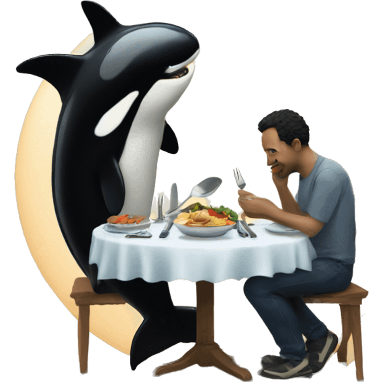 Orca eats dinner with man emoji