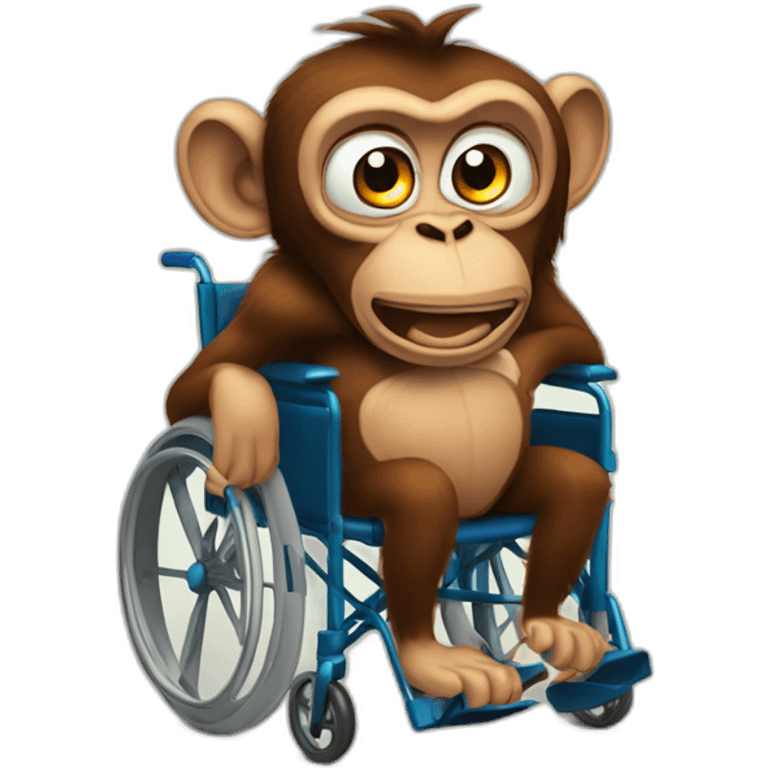 Very angry monkey with small ferocious rollins eyes rides  wheelchair emoji