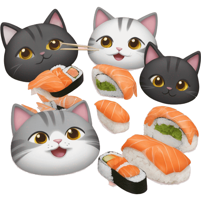 four cats eating sushi emoji