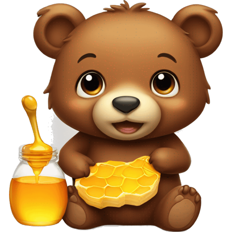 Cute brown bear eating honey emoji