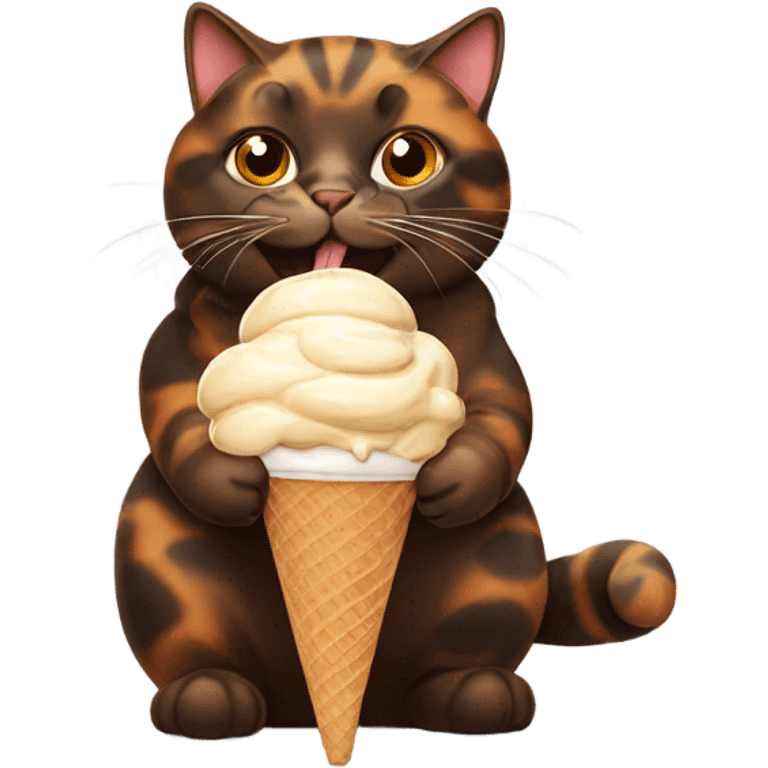 Fat Tortishell cat eating ice cream emoji