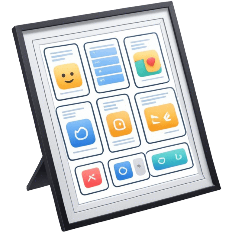 Create an emoji for UX/UI design. Show wireframe sketches or design mockups with interface elements like buttons, sliders, and icons, symbolizing the design process. Use modern, professional colors. Do not include any emojis or smiley faces. Make the background transparent. emoji