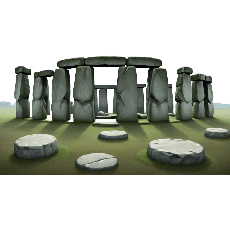 Cinematic Realistic Stonehenge Landscape Emoji, depicted with ancient, mysterious stone circles set against a moody sky, rendered with atmospheric lighting and detailed textures that evoke its prehistoric allure. emoji